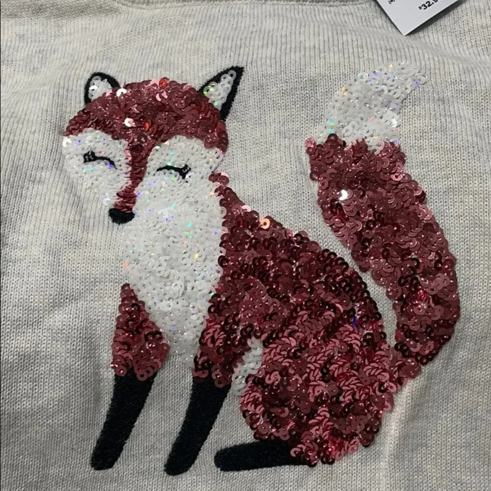 Children’s place oatmeal Fox sequin sweater NWT